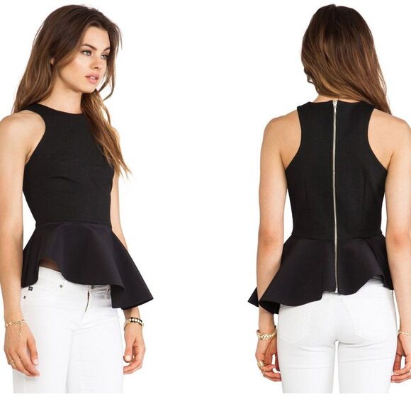 NWT Nicholas Black Peplum Top Sz 4 XS S Ponti Asymmetrical Angled Sexy Feminine - Picture 1 of 14